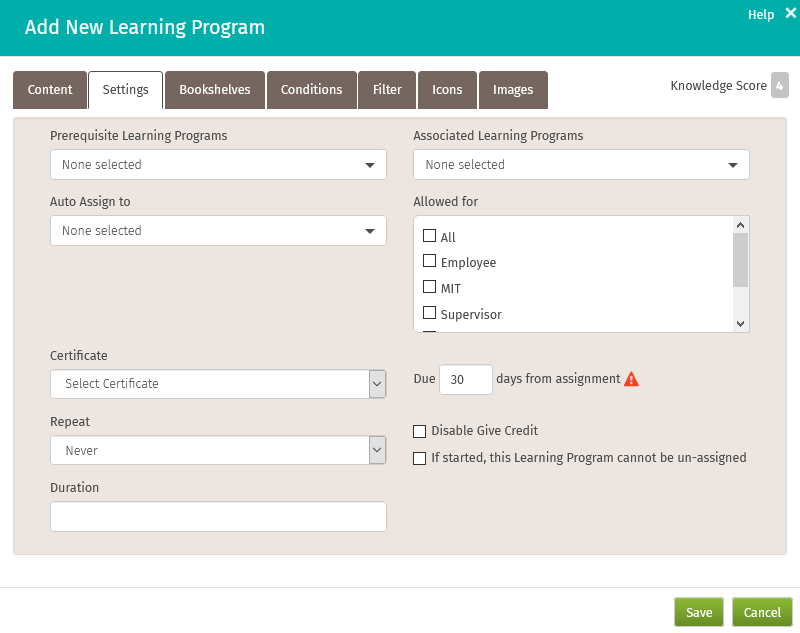Add or Change a Learning Program
